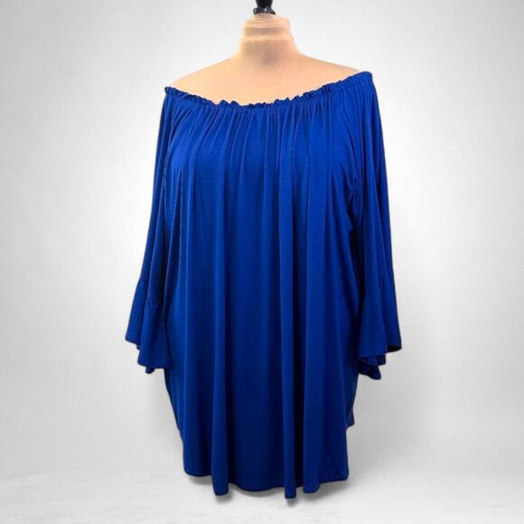 24seven Comfort Apparel Royal Blue Bell Sleeve Loose Fit Tunic Top, NWT! Size 3X - Picture 3 of 7
